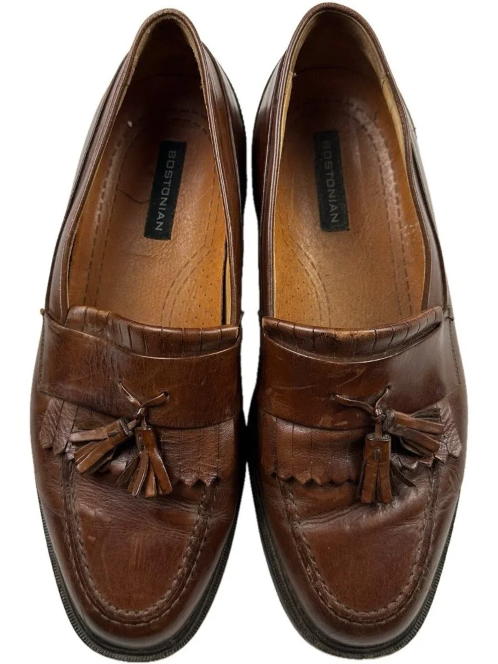 Bostonian Mens Brown Leather Loafers Shoes 9 M Moc Toe Tassels Brown